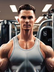 bodybuilder training his muscles