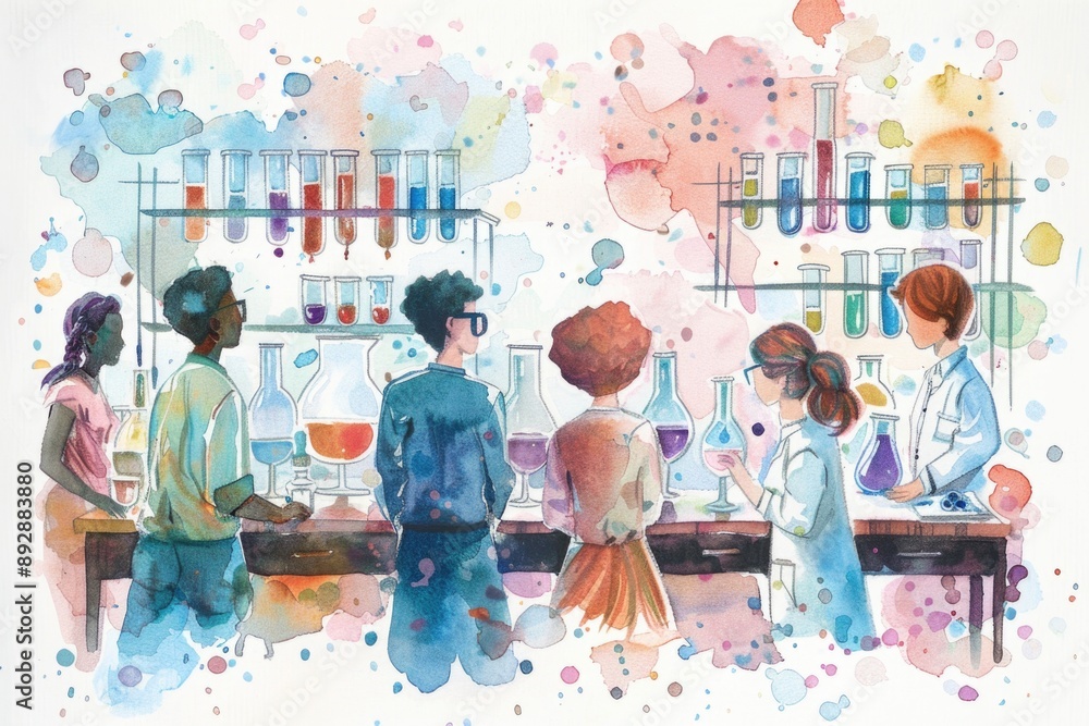 Aufkleber Group of scientists and researchers working together in a modern laboratory setting