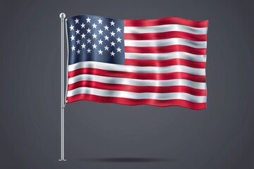 Fototapeta premium American Flag Grey. United States Banner with Stars and Stripes on Dark Background