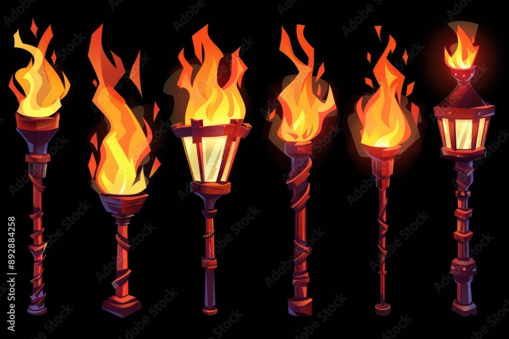 Poster a set of torches with open flames, useful for various scenes and settings