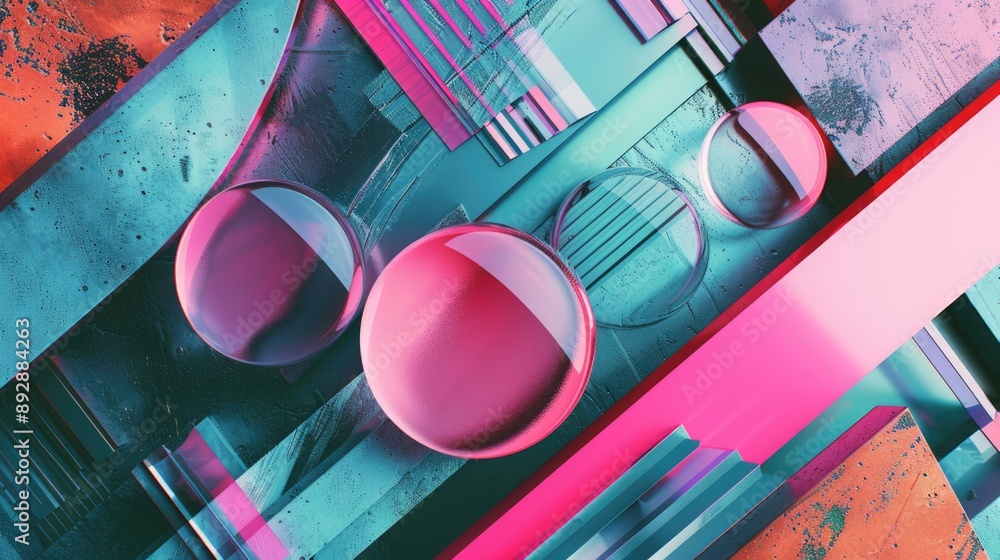 Poster A simple breakfast setting with two pink bowls and a pair of glasses on a table