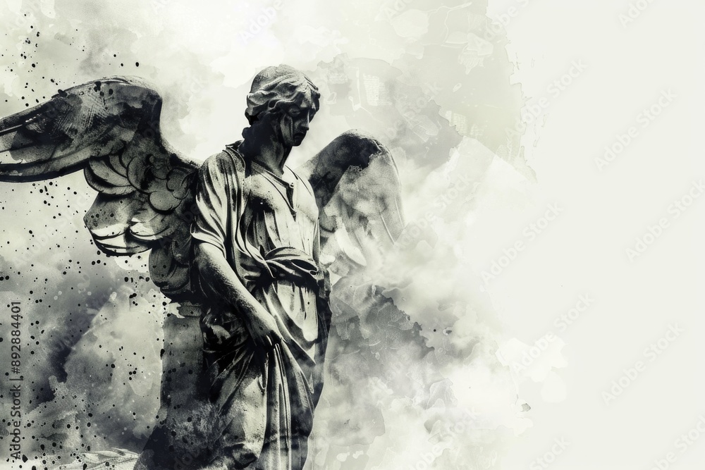 Poster a classic depiction of an angel in grayscale, suitable for use in various contexts