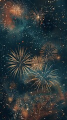 Illustration of a stunning display of fireworks lighting up the night sky