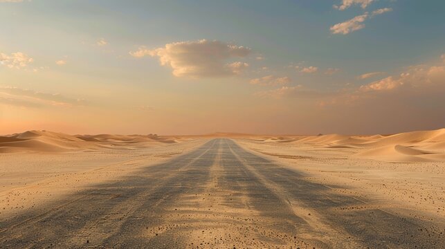 Highway in the desert, sand dunes, heatwaves, barren landscape