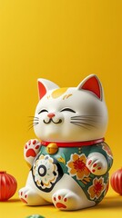  Lucky cats arrangement with green background