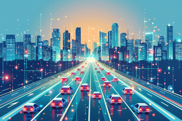 Fototapeta premium Futuristic Smart City with Digital Highways and Skyscrapers