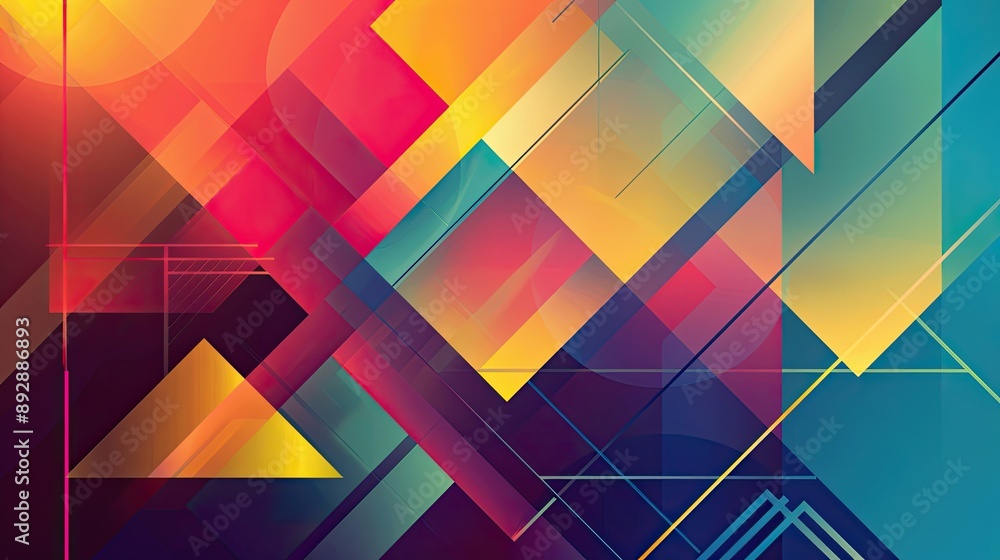Poster a colorful abstract background design with geometric shapes and vibrant gradients, creating a modern