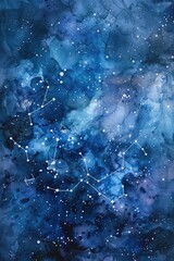 Obraz premium Constellation Water Color. Astrological Watercolor Illustration of Starry Sky and Galaxy in Dark Blue Space Background