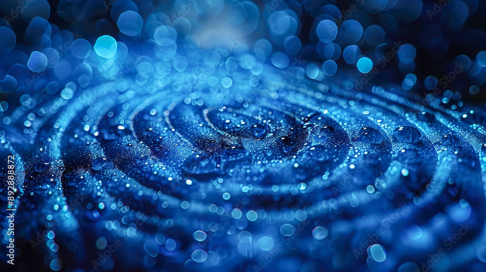 Poster a detailed blue fingerprint pattern with intricate dots and a bokeh effect