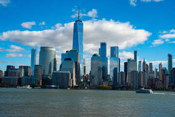 Naklejka premium Manhattan's beautiful skyline, New York, United States. Panorama view of New York city skyline in Midtown Manhattan. USA NYC. American big city.