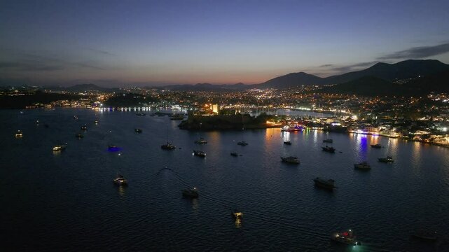 Bodrum Castle and City Streets in the Summer Season Drone Video, Bodrum Mugla, Turkiye (Turkey)

