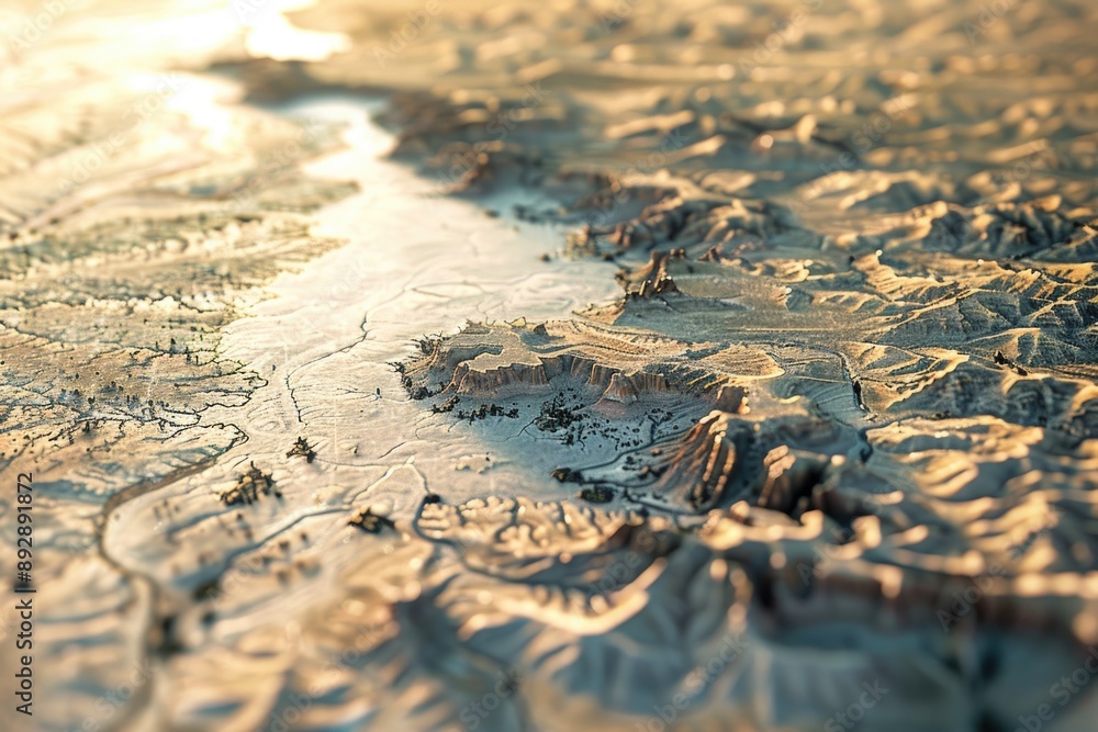 Poster A close-up view of a desert map showing terrain and features, useful for planning trips or presentations
