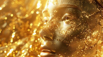 A beautiful 3D wallpaper depicting a girl's face in gold