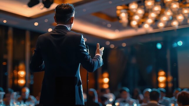 A CEO giving a speech at a corporate event