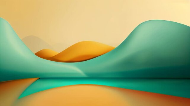 Abstract fluid yellow and teel waves in vibrant colors for slow motion video background