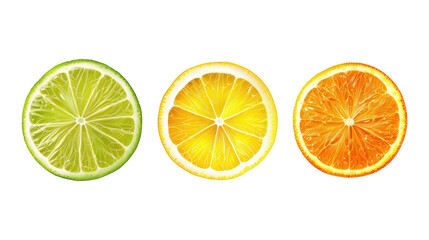 Orange, Lemon, And Lime Slices For Beverage And Cocktail Garnishes isolated on transparent background. Generative ai