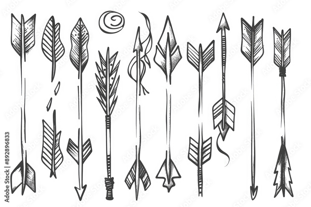Leinwandbilder A collection of simple arrow designs created using black and white lines