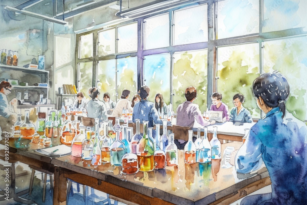 Aufkleber Group of scientists working together in a laboratory setting