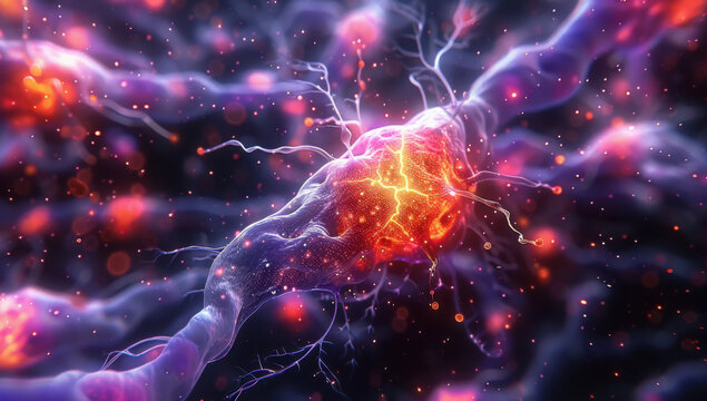A fluorescent confocal microscopy image of cardiac fibroblasts within the myocardium, showing their spindle-shaped morphology and distribution among
