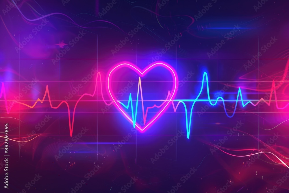 Poster A neon icon representing a heartbeat, often used as a visual aid in presentations or social media posts