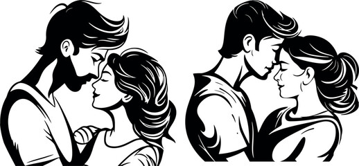 Romantic couple face to face great set collection clip art Silhouette , lovely wife and husband vector illustration on white background.