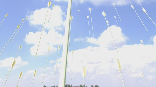 Rain of arrows shot across a blue sky with Alpha Channel