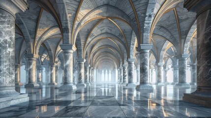 Fototapeta premium A grand cathedral with arches 3D carved from marble, stone on the background,