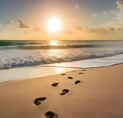 Wide background with sunrise over Juno Beach, Florida, sunlight reflecting in the sea