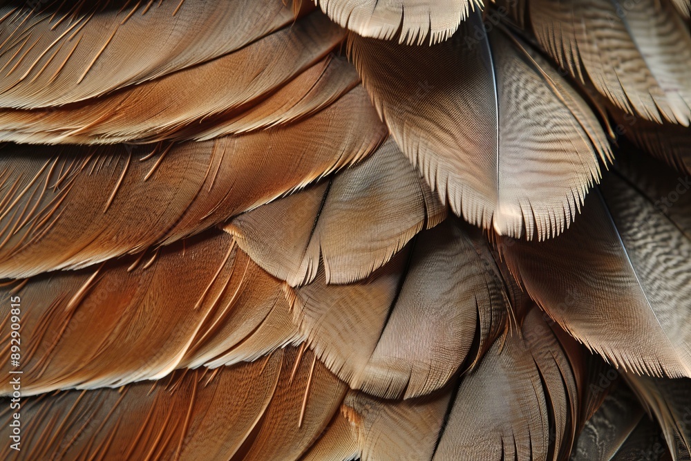 Poster closeup macro photography of intricate feather texture with overlapping layers and organic patterns 
