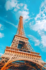 Eiffel tower and blue sky panoramic header with copy space, Paris web banner, France