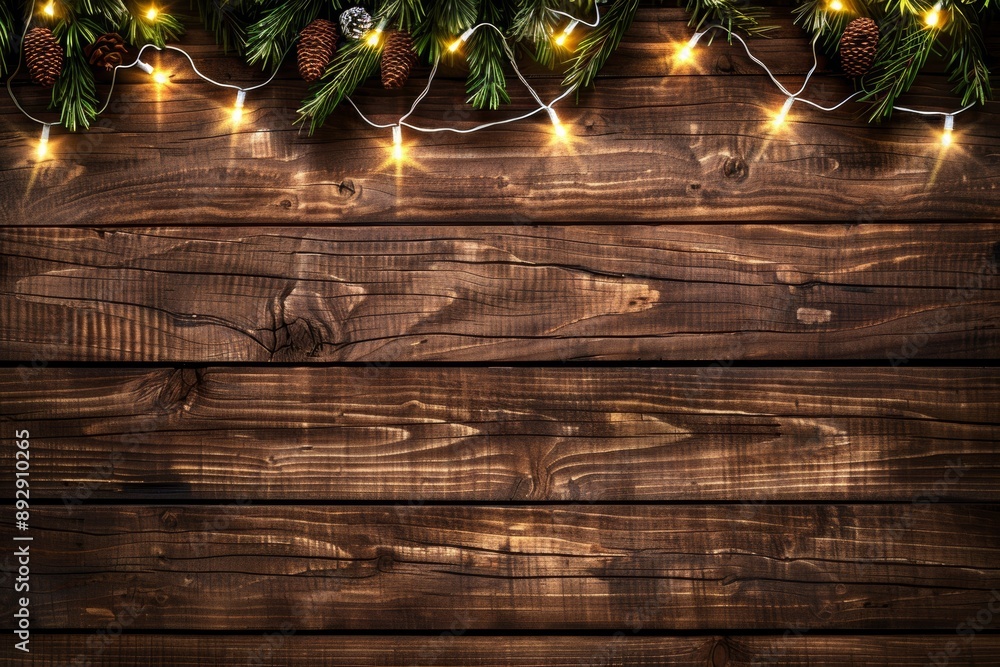 Wall mural Christmas wooden table holiday background