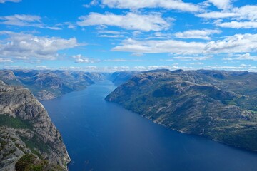 Hiking to Pulpit Rock, a location with views over the Lysefjord, involves a 4-5 hour hike with stunning views of the fjord
