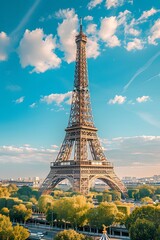 Eiffel tower and blue sky panoramic header with copy space, Paris web banner, France