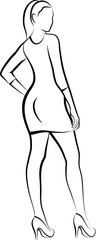 Sketch of Slim Woman In Mini Dress - Side View. Vector illustration
