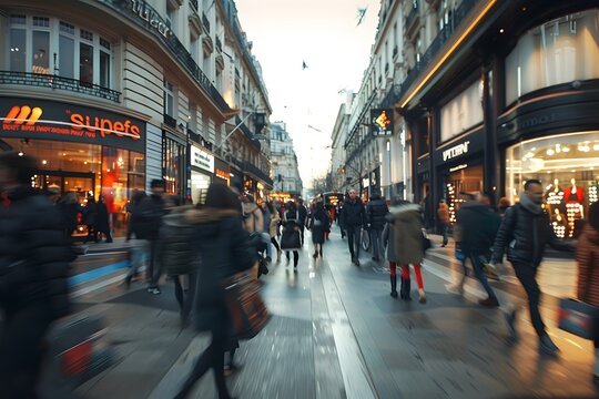 Fototapeta Busy parisian street during evening rush hour. Generative AI