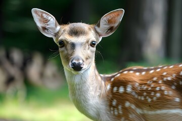 Obraz premium Close up of a fawn in a forest. Generative AI