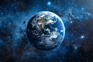Obraz premium Majestic view of the earth from outer space surrounded by stars and galaxies. Showcasing the beauty of our planet within the vast universe and cosmos. A celestial body in the solar system