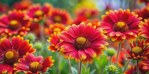 Vibrant red and yellow flowers in full bloom, floral, garden, colorful, petals, nature, vibrant, summer, botanical, blossom