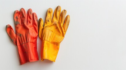 New gardening gloves on white background with copy space horizontal orientation