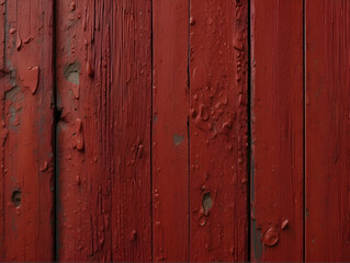 Peeling red paint on wooden surface