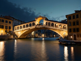 Iconic bridge over Venice canal at night