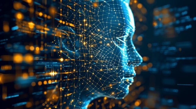 Artificial Intelligence Large Language Model (LLM). human face matrix digital numbers artificial intelligence, A robot with artificial intelligence