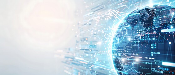 Minimalist Abstract Tech: Global Communication and Data Analysis on White Background, Cyber Exploration World