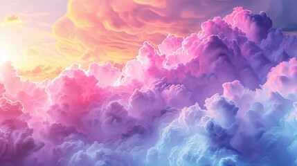 Fototapeta premium This image features pastel-colored clouds in shades of pink, purple, and blue, creating a soft and dream-like sky that evokes feelings of peace and calmness in a serene setting.