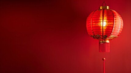 Red lantern on red background with copy space Chinese new year decoration