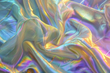 Beautiful iridescent silk fabric texture with shimmering, colorful, and multicolored material close up, creating a shiny, soft, and silky luxury fashion design pattern