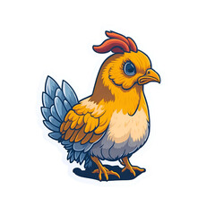 A colorful and humorous cartoon of a chicken standing proudly in a lively barnyard scene. The chicken is surrounded by other farm animals and rustic elements, making it ideal for use in children's boo