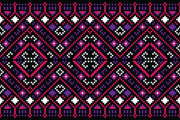 Fabric pixel abstract geometric pattern  design for clothing, fabric, background, wallpaper, wrapping, batik. Knitwear, Embroidery style. Aztec geometric art ornament