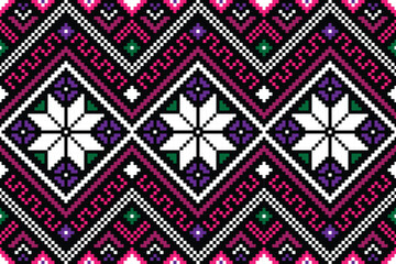 Fabric pixel abstract geometric pattern  design for clothing, fabric, background, wallpaper, wrapping, batik. Knitwear, Embroidery style. Aztec geometric art ornament
