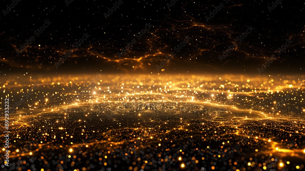 Wall mural a mesmerizing golden galaxy with shimmering cosmic particles floating in the infinite space, evoking